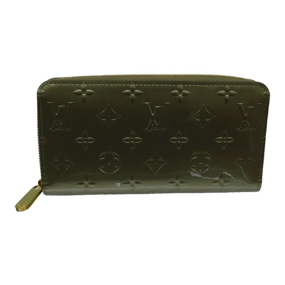 LOUIS VUITTON Metallic Gray Vernis Enamel Round Zip Long Wallet Greige